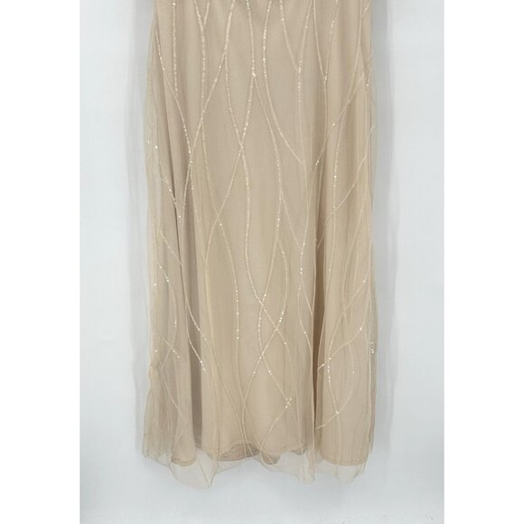 BILL LEVKOFF formal dress gown tulle sequins sleeveless full length champagne 12 - Picture 4 of 9